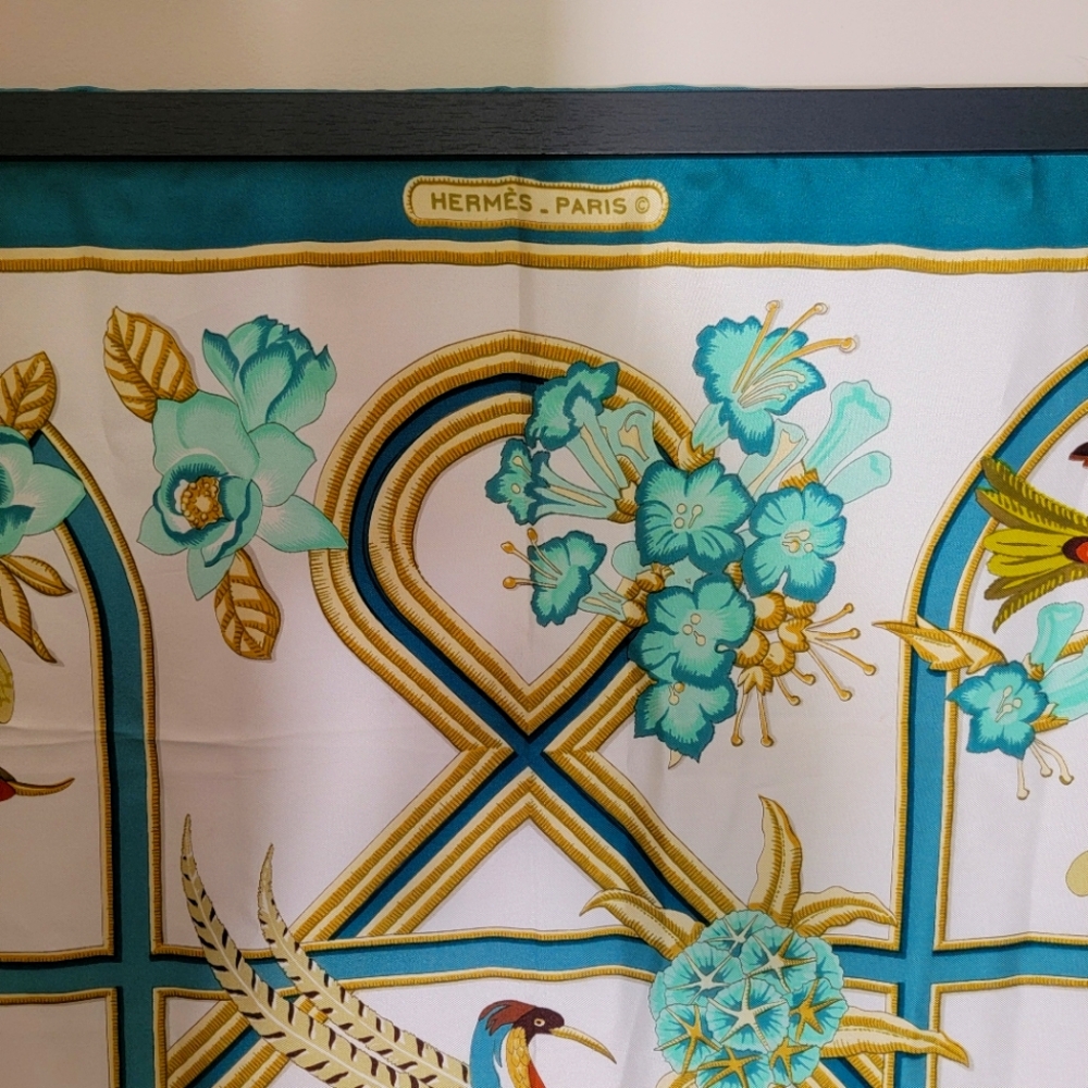 RARE Authentic "Caraíbes" Hermes Silk Scarf birds & floral - Picture 4 of 10